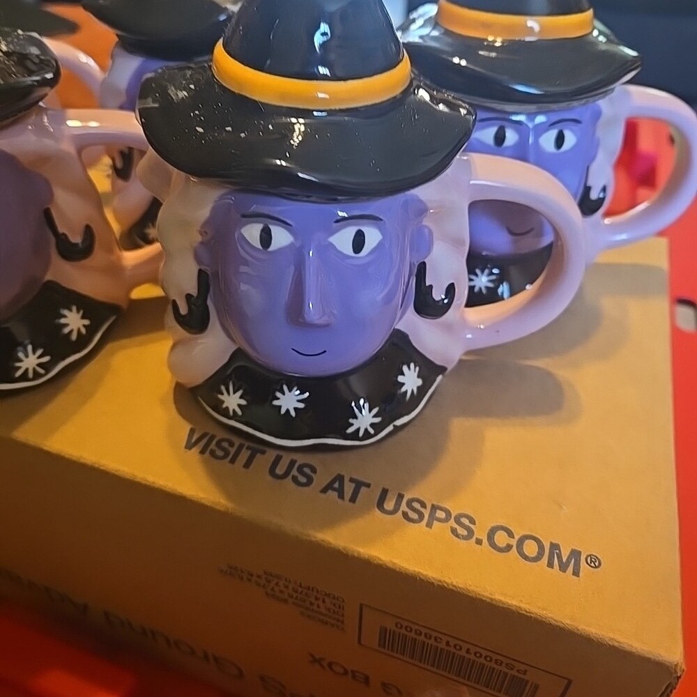 Set Of 5 Purple Witch Mugs with Black Hat 646 - Picture 2 of 4